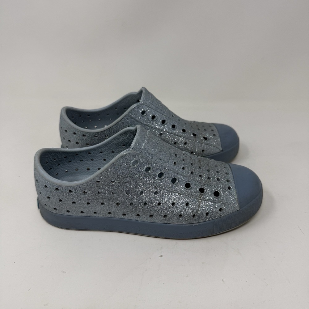 Native Jefferson Bling glitter Slip-On shoes Sneakers blue Kids size 13